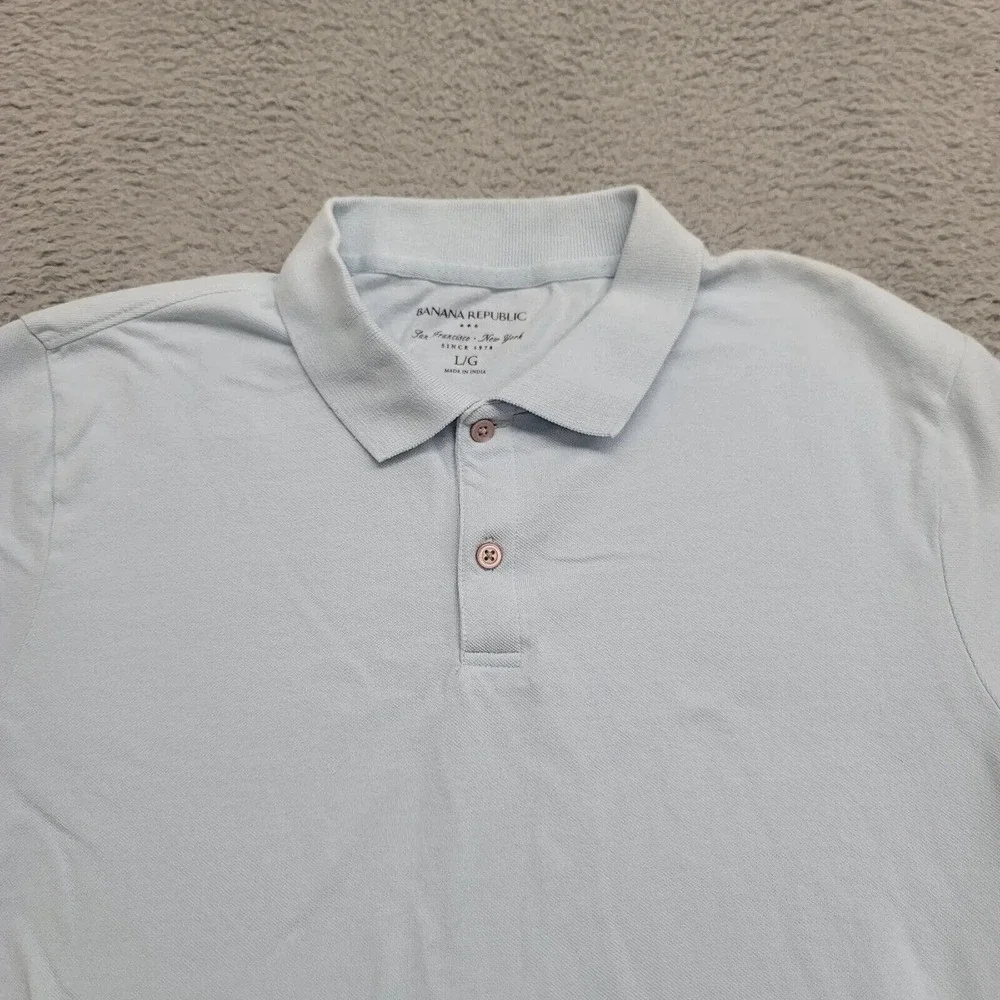 Banana Republic Shirt Mens Large‎ Blue Short Sleeve Pocket Classic Preppy Polo